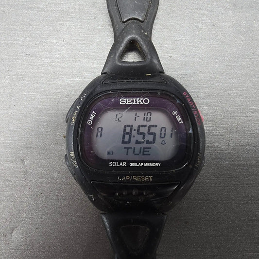Seiko Super runner Watch Men 43mm Black Alarm Chronograph S680-00A0 Solar READ!!0