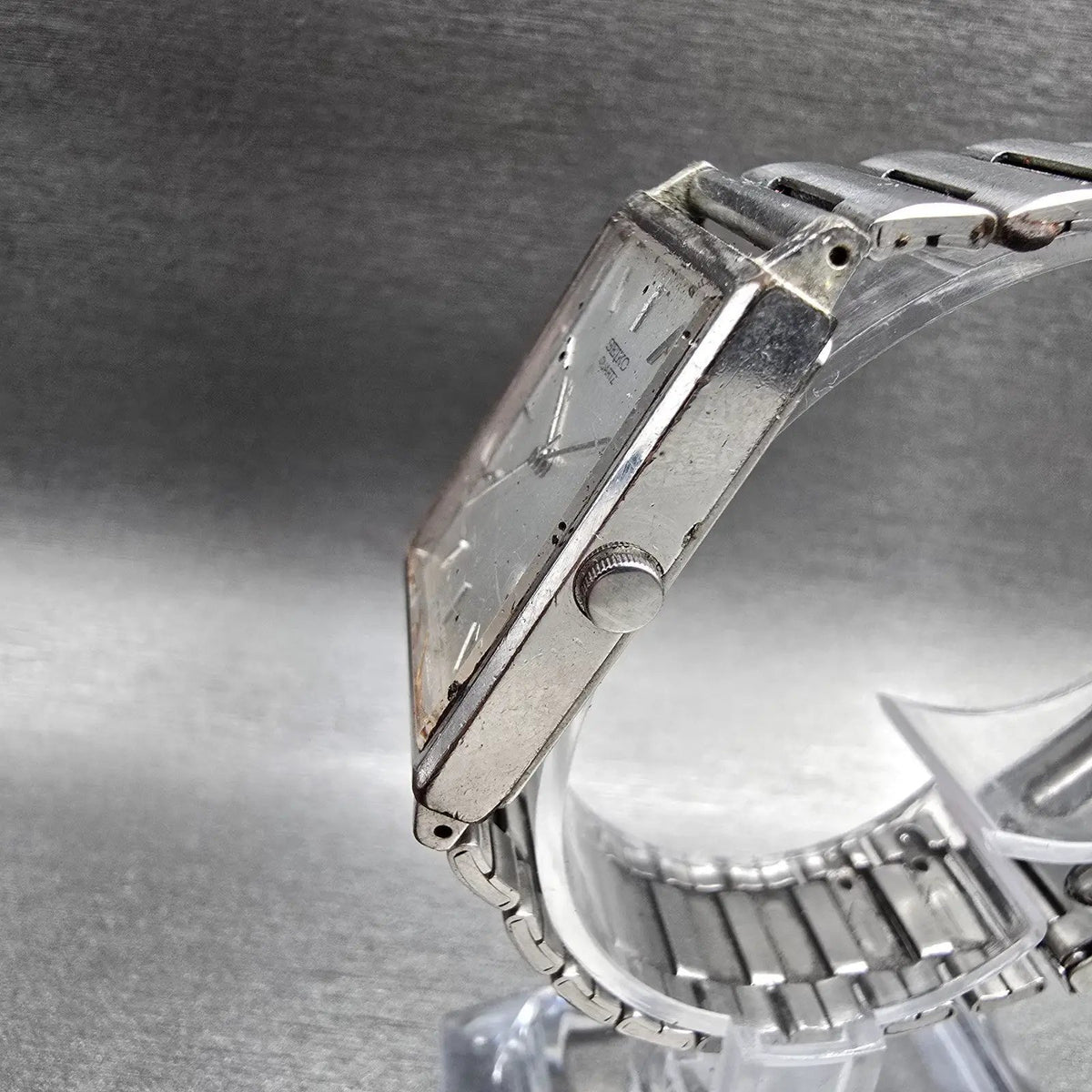 Seiko Tank Watch Men 24mm Silver Dial Silver Tone Rectangle 2C21-5180 New Batt2