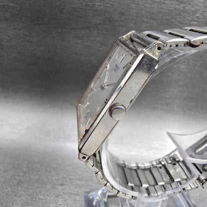 Seiko Tank Watch Men 24mm Silver Dial Silver Tone Rectangle 2C21-5180 New Batt2