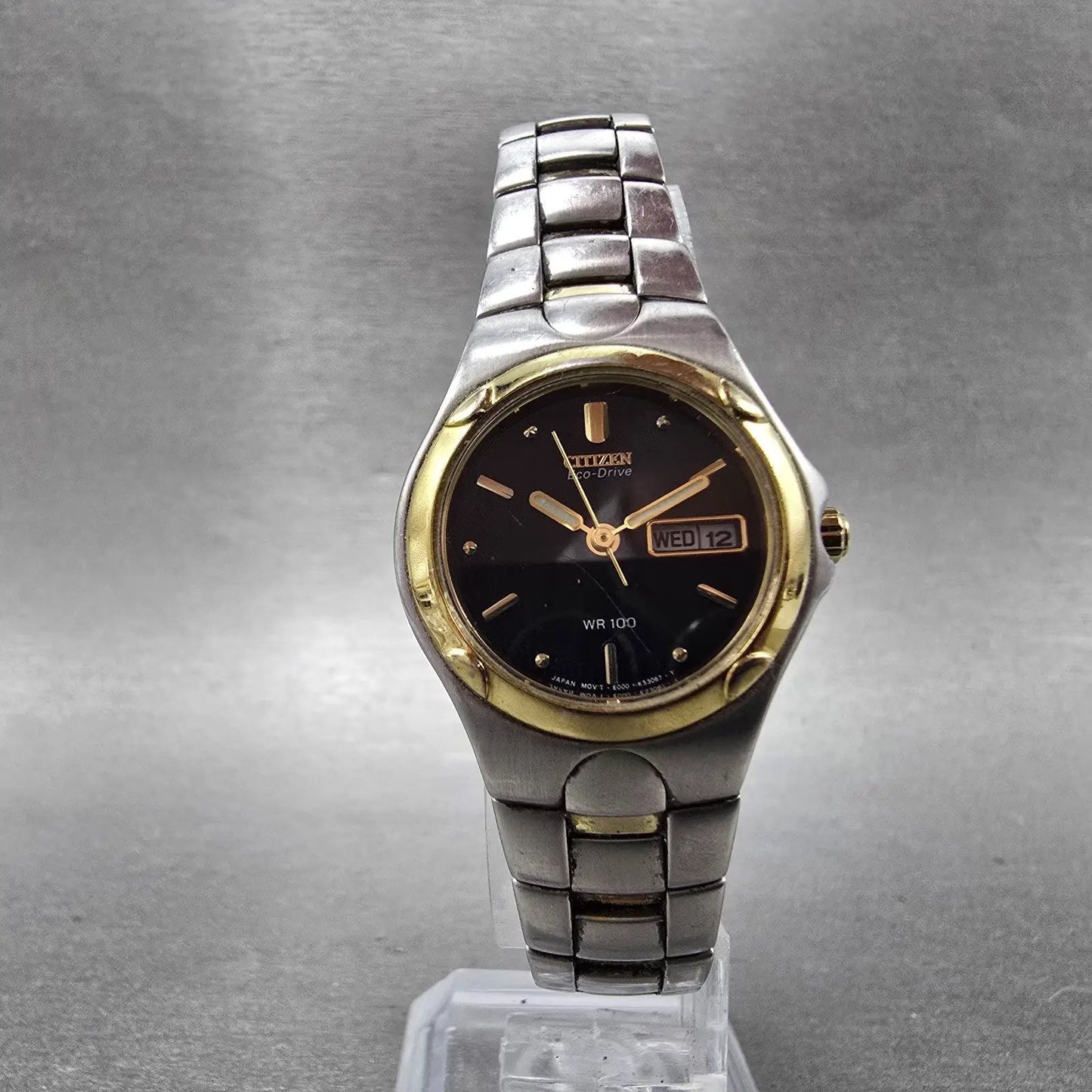 Citizen Eco-Drive Watch Women 25mm Black Dial Two Tone Daydate E001-K17578 Runs5