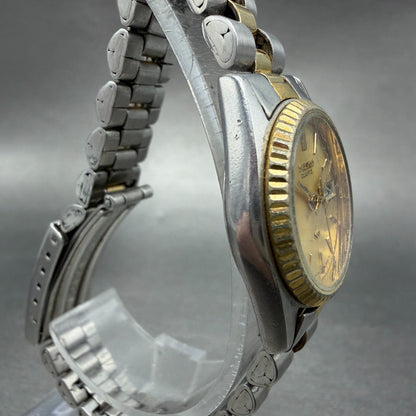 Seiko SQ Watch Women 24mm Gold Dial Two Tone Daydate Round 3E23-0A60 New Batt QP3