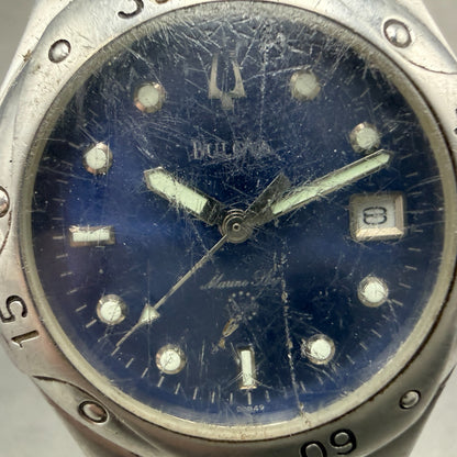 Bulova Marine Star Watch Men 37mm Blue Dial Steel Date Round 96B49 New Battery1