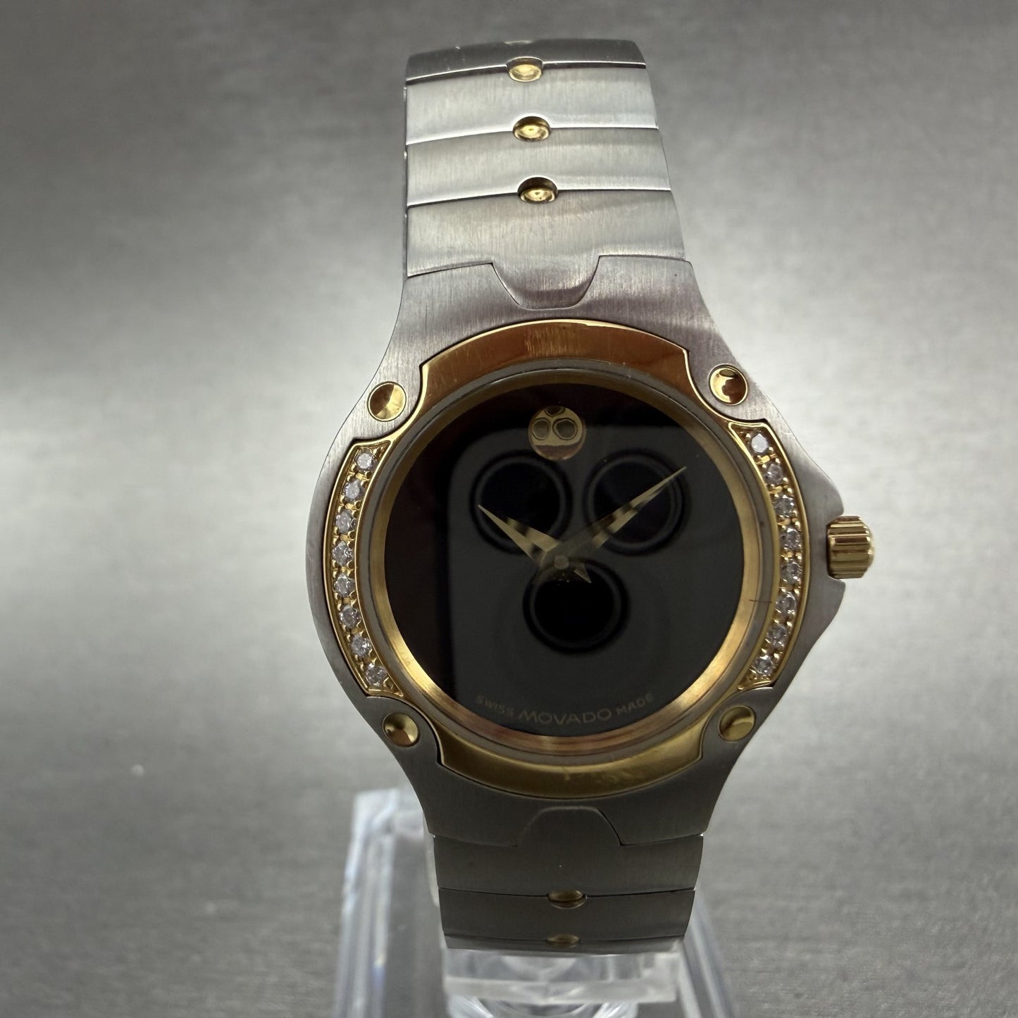 Movado Sports Edition Watch Women 27mm Black Dial Two Tone Diamonds New Battery0