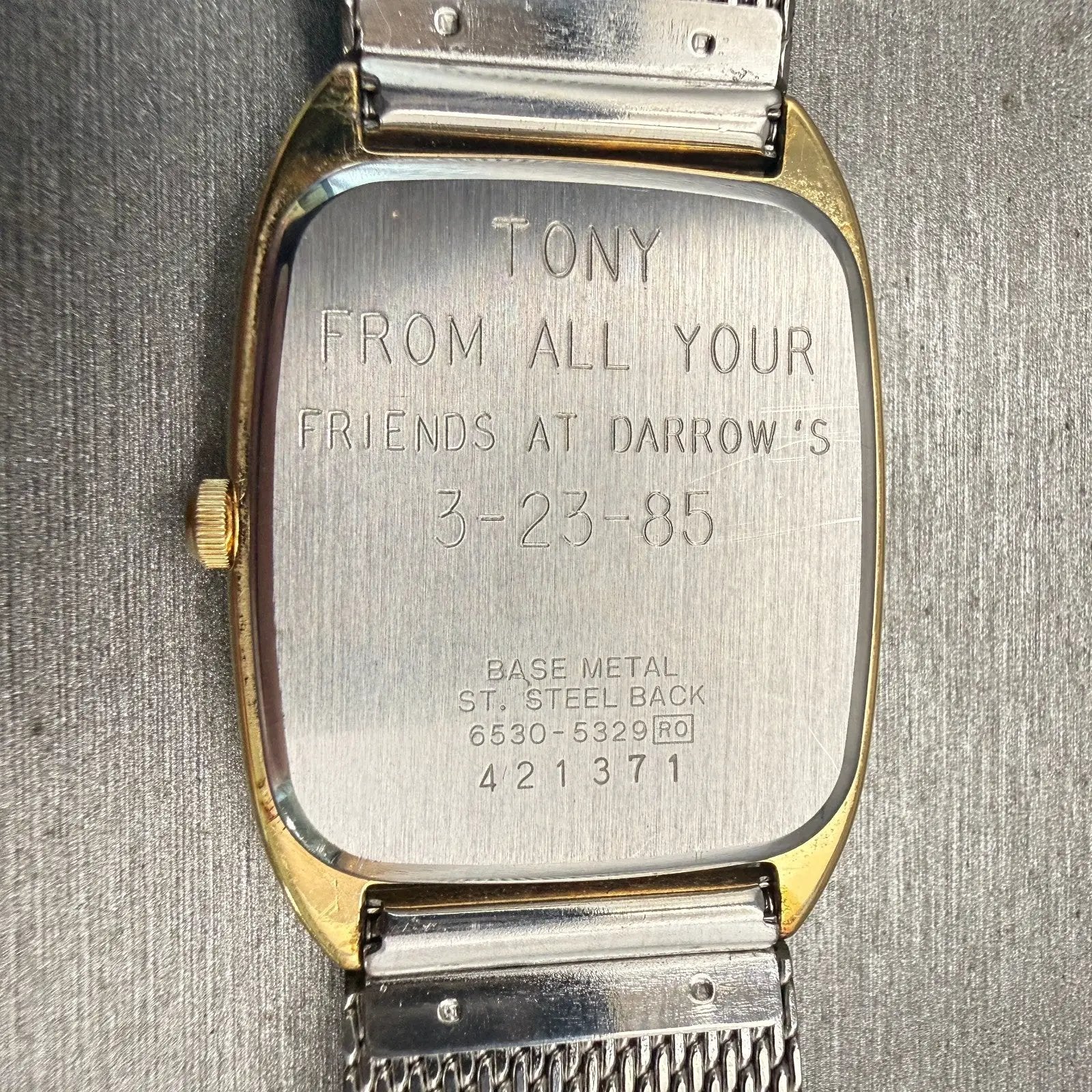 Seiko Watch Men 28mm Gold Dial Gold Tone Rectangle 6530-5329 New Battery VTG10