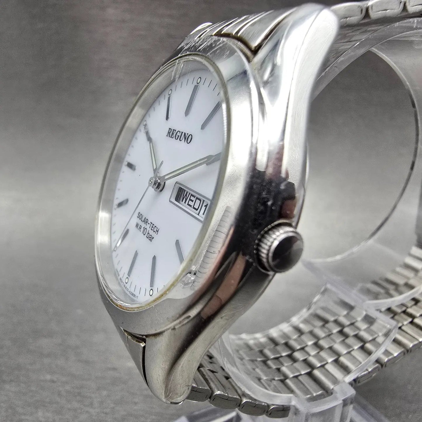 Citizen Reguno Solar Watch Men 36mm White Dial Steel Daydate E101-K005299 Runs2