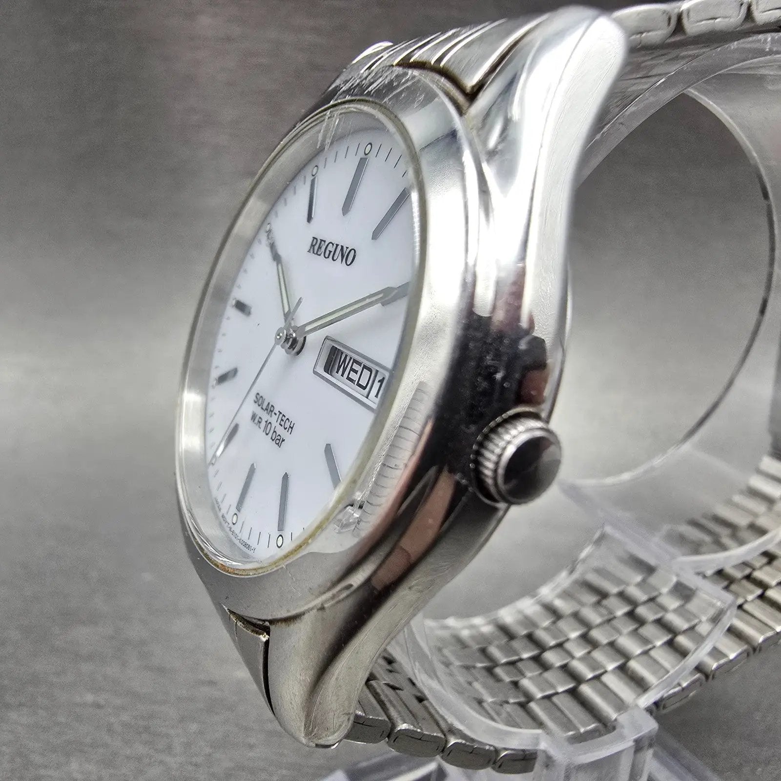 Citizen Reguno Solar Watch Men 36mm White Dial Steel Daydate E101-K005299 Runs2