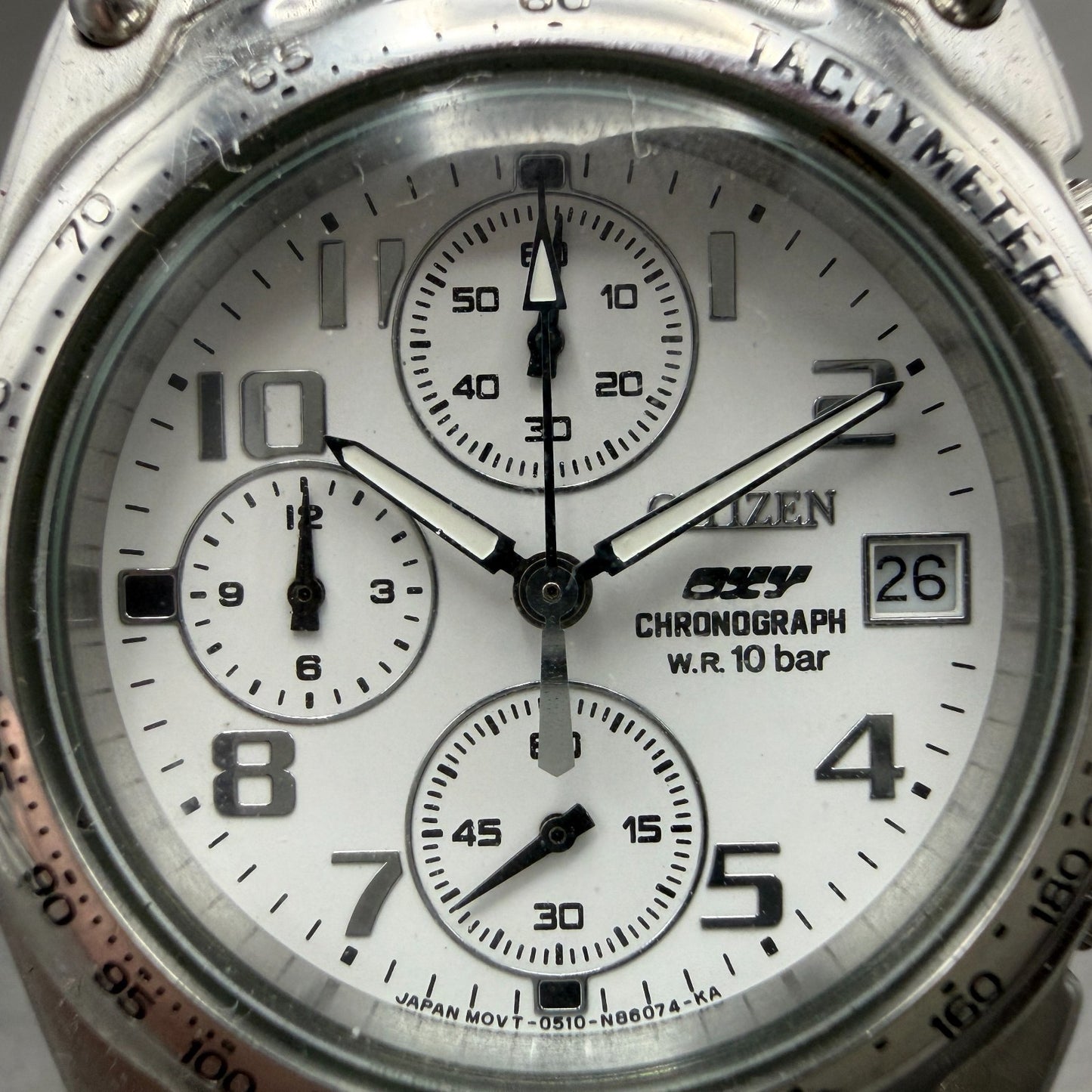 Citizen OXY Chronograph Watch Men 39mm White Dial Silver Tone Date New Battery1
