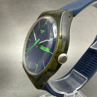 Swatch Blue Rebel Watch Men 41mm Blue Dial Gray Daydate SUON700 New Battery2
