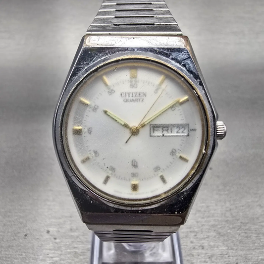 Citizen CQ Watch Men 33mm White Dial Two Tone Daydate Round 5500-075871 New Batt0