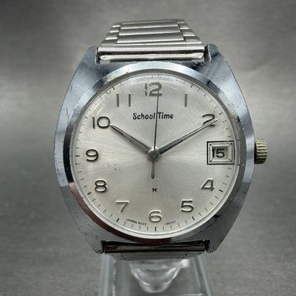 Seiko School Time Watch Men 33mm Silver Dial Steel Date Manual 5000-6000 Runs0