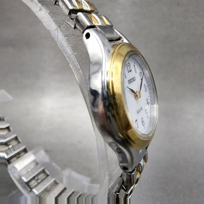 Seiko Solar Watch Women 22mm White Dial Two Tone Round V1150AG0 Runs3