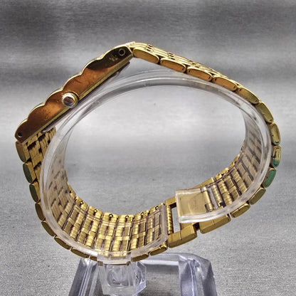 Bulova Watch Men 23mm Gold Dial Gold Tone Diamond Rectangle 97D05 New Battery6