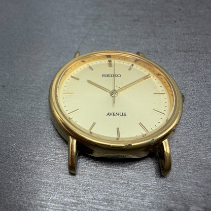 Seiko Avenue Watch Men 32mm Champagne Dial Gold Tone Round 7N01-6D30 PARTS Runs3