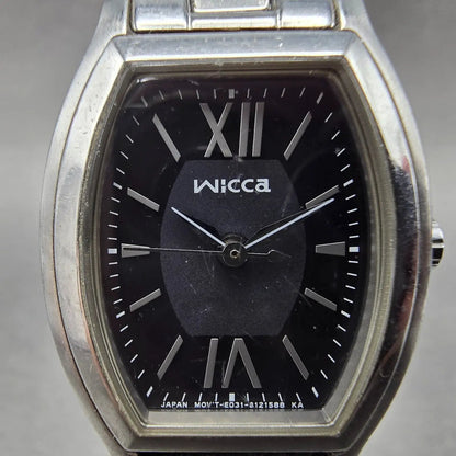 Citizen Wicca Watch Women 24mm Black Dial Silver Tone Rectangle E031-S06441 Runs1