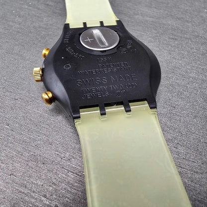 Swatch Chrono Award Watch Men 37mm Cream Dial Black Date SCB108 New Batt NOS13