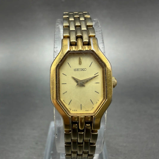 Seiko Watch Women 16mm Champagne Dial Gold Tone Octagon 1N00-0GT0 New Battery0
