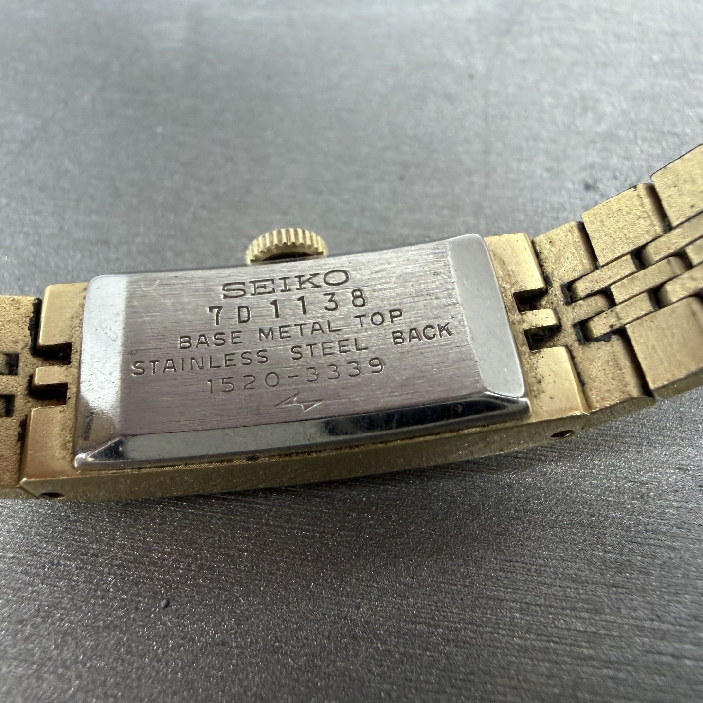 Seiko Tank Watch Women 12mm Champagne Dial Gold Tone Rectangle Manual Wind Runs9