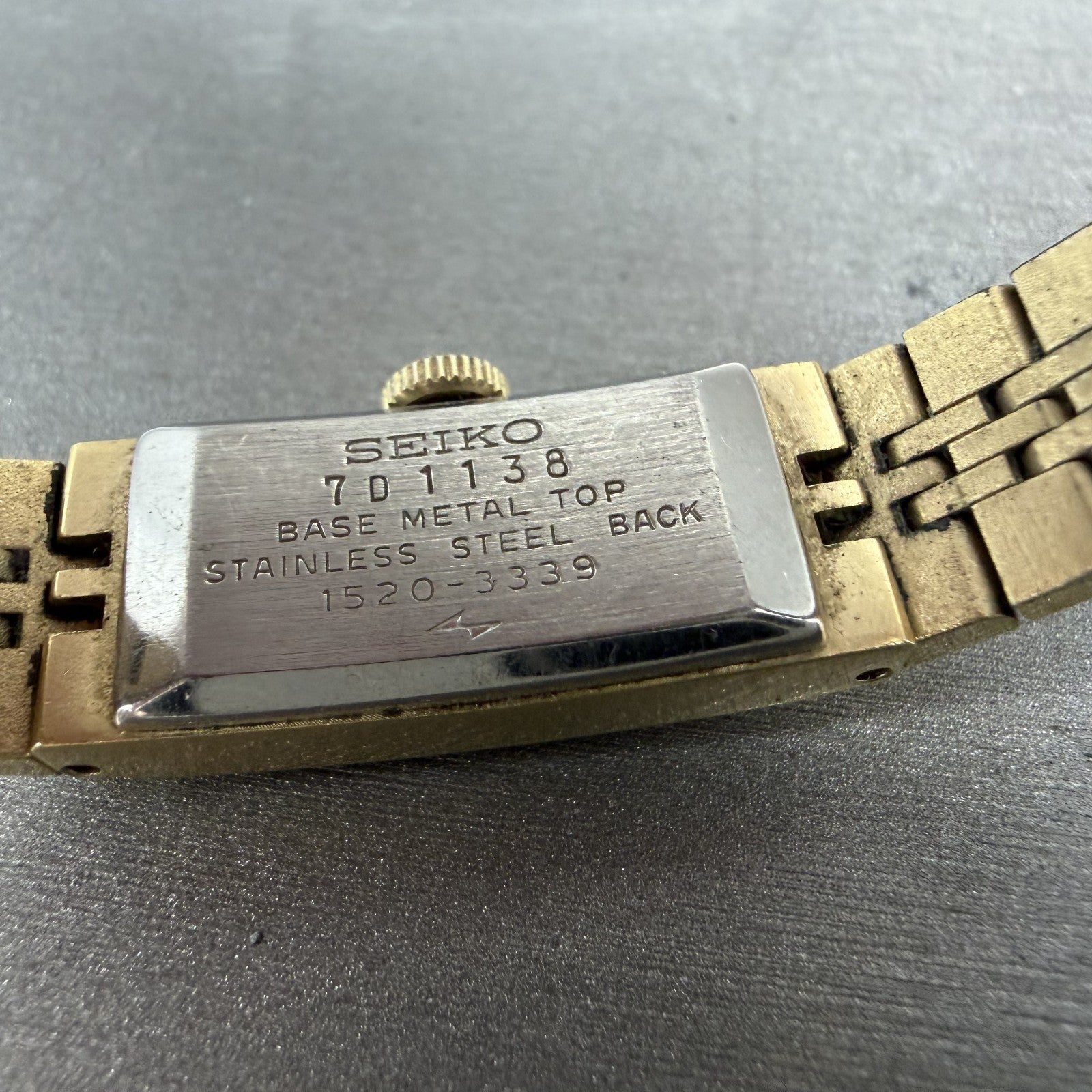 Seiko Tank Watch Women 12mm Champagne Dial Gold Tone Rectangle Manual Wind Runs9