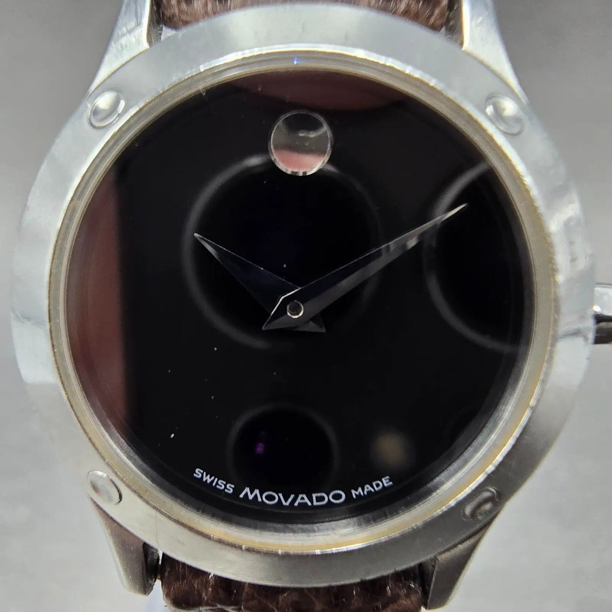 Movado Verso Watch Women 25mm Black Dial Silver Round Leather 84-G4-825 New Batt1