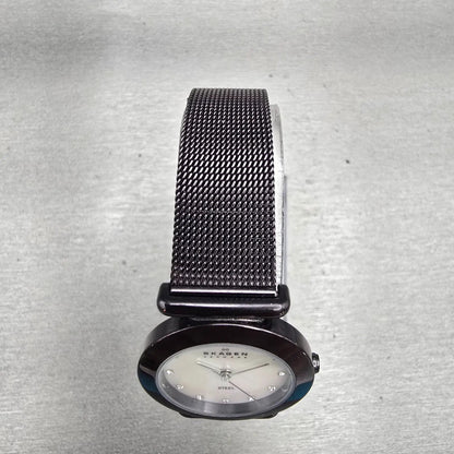 Skagen Steel Watch Women 25mm MOP Dial Dark Brown Tone Round 107SMMD New Battery4