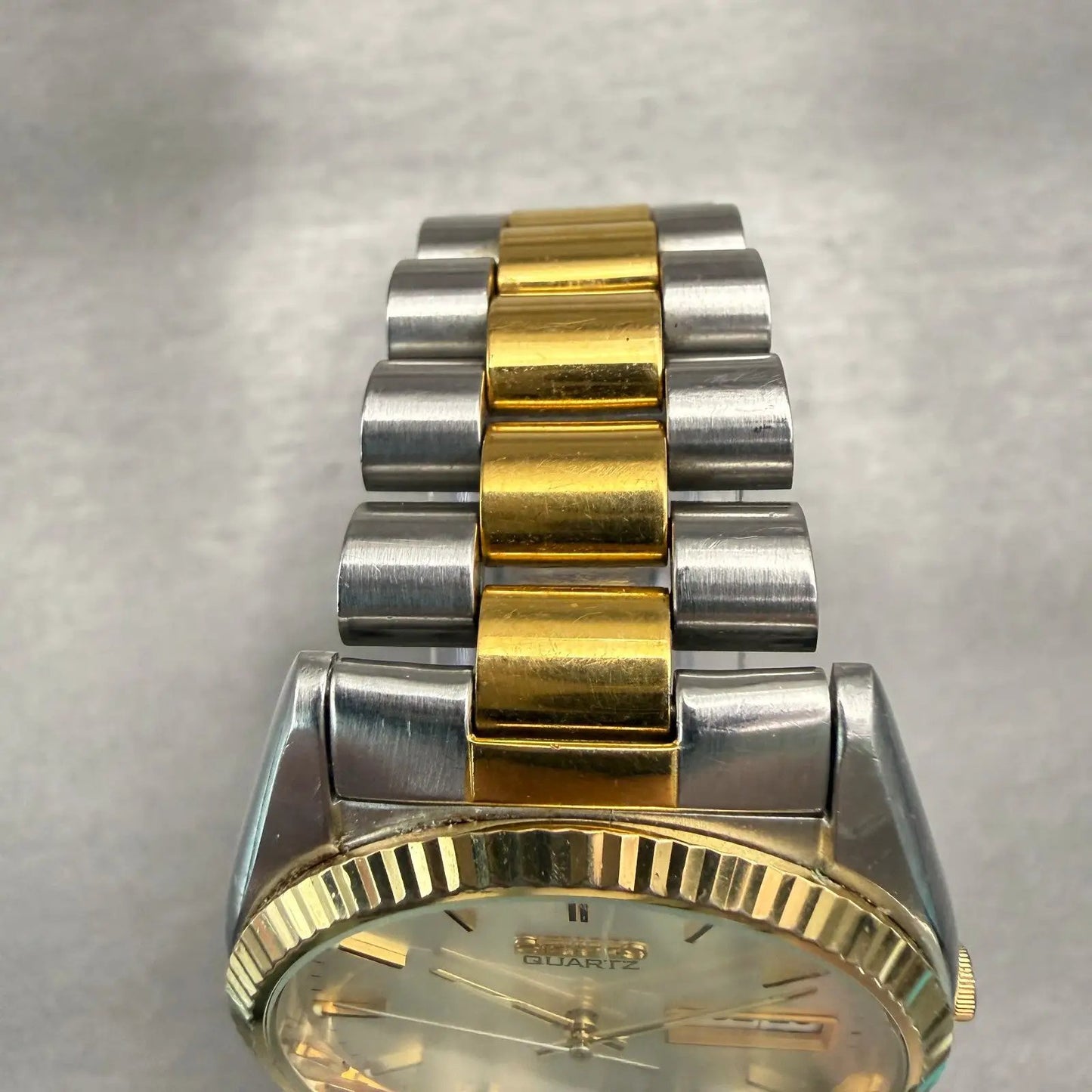Seiko President Watch Men 36mm Silver Dial Two Tone Daydate 7N43-8110 New Batt4
