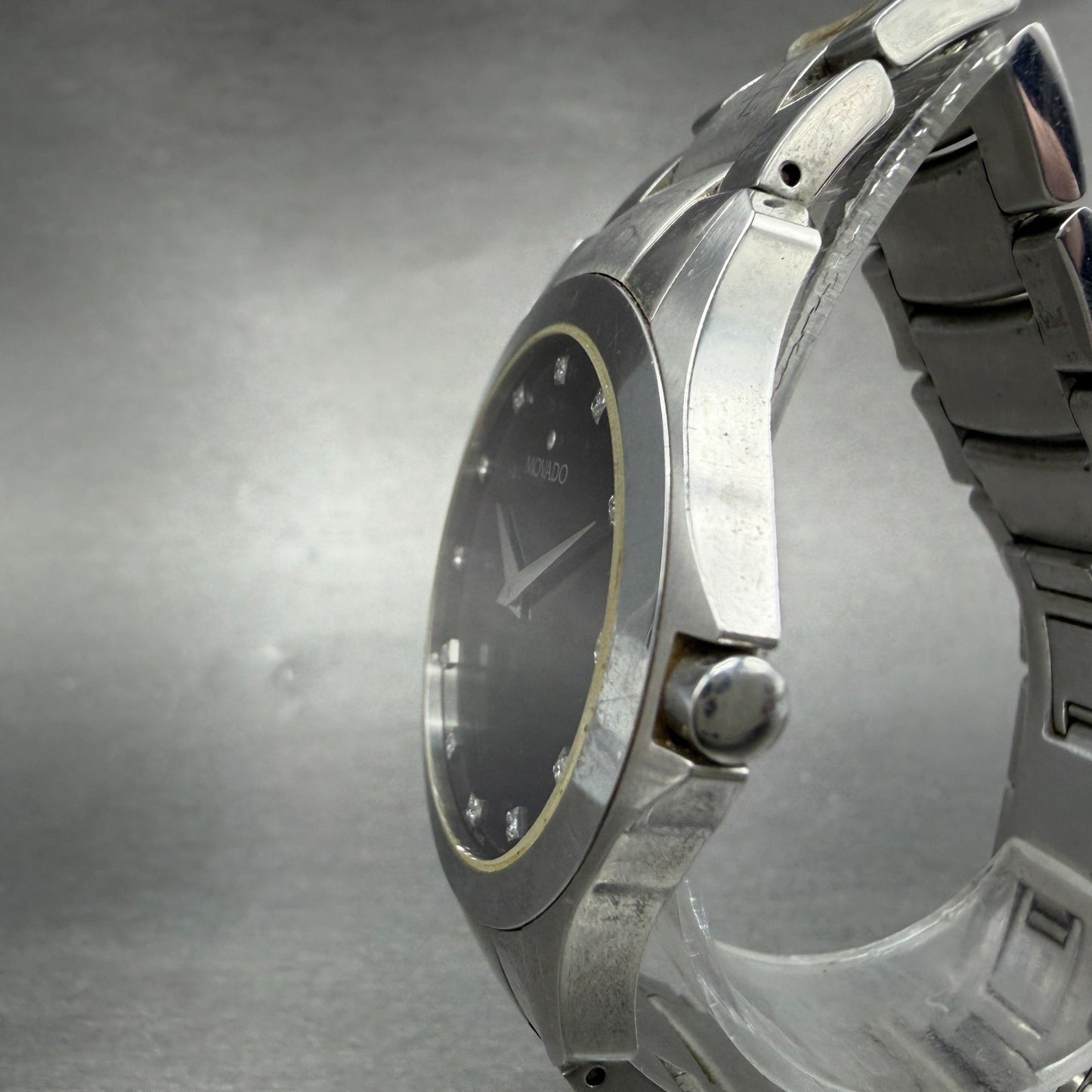 Movado Faceto Watch Men 39mm Black Dial Silver Tone 84 G2 1855 New Battery ABC2