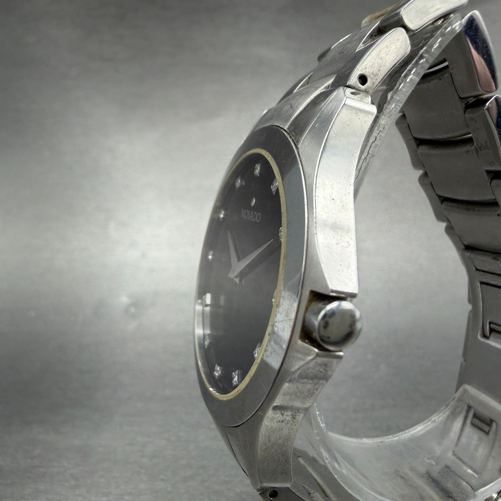 Movado Faceto Watch Men 39mm Black Dial Silver Tone 84 G2 1855 New Battery ABC2