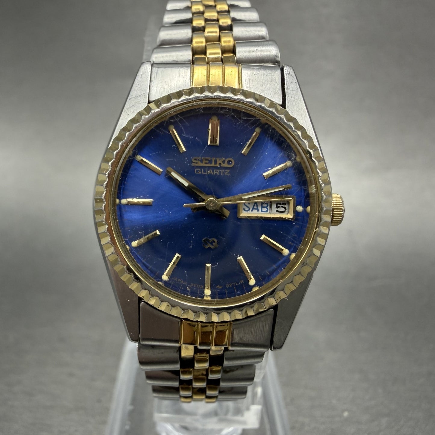 Seiko SQ Watch Women 24mm Blue Dial Two Tone Daydate Round New Battery ABACDAB0