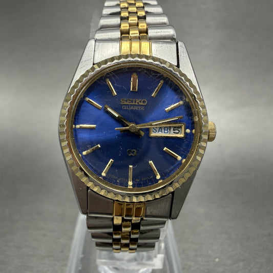 Seiko SQ Watch Women 24mm Blue Dial Two Tone Daydate Round New Battery ABACDAB0