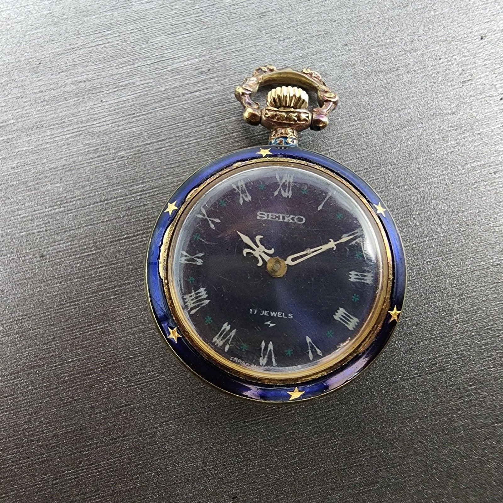 Seiko Pendent Watch Women 23mm Blue Dial Gold & Blue Tone Manual 210380 Runs1