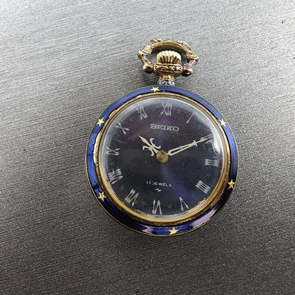 Seiko Pendent Watch Women 23mm Blue Dial Gold & Blue Tone Manual 210380 Runs1