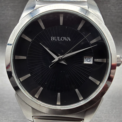 Bulova Watch Men 37mm Black Dial Silver Tone Date Round 96B149 New Battery 231