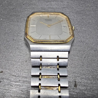 Seiko Watch Men 29mm Silver Dial Two Tone Date Octagon 6439-5039 PARTS Vintage3