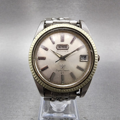 Citizen Crystal Seven Watch Men 37mm Silver Dial Steel Daydate Round Automatic