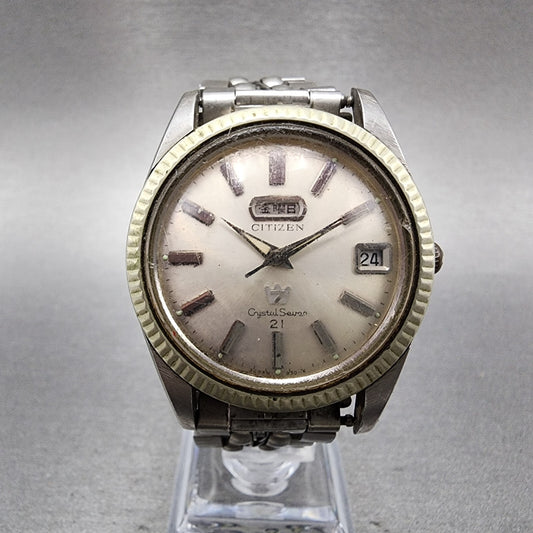 Citizen Crystal Seven Watch Men 37mm Silver Dial Steel Daydate Round Automatic