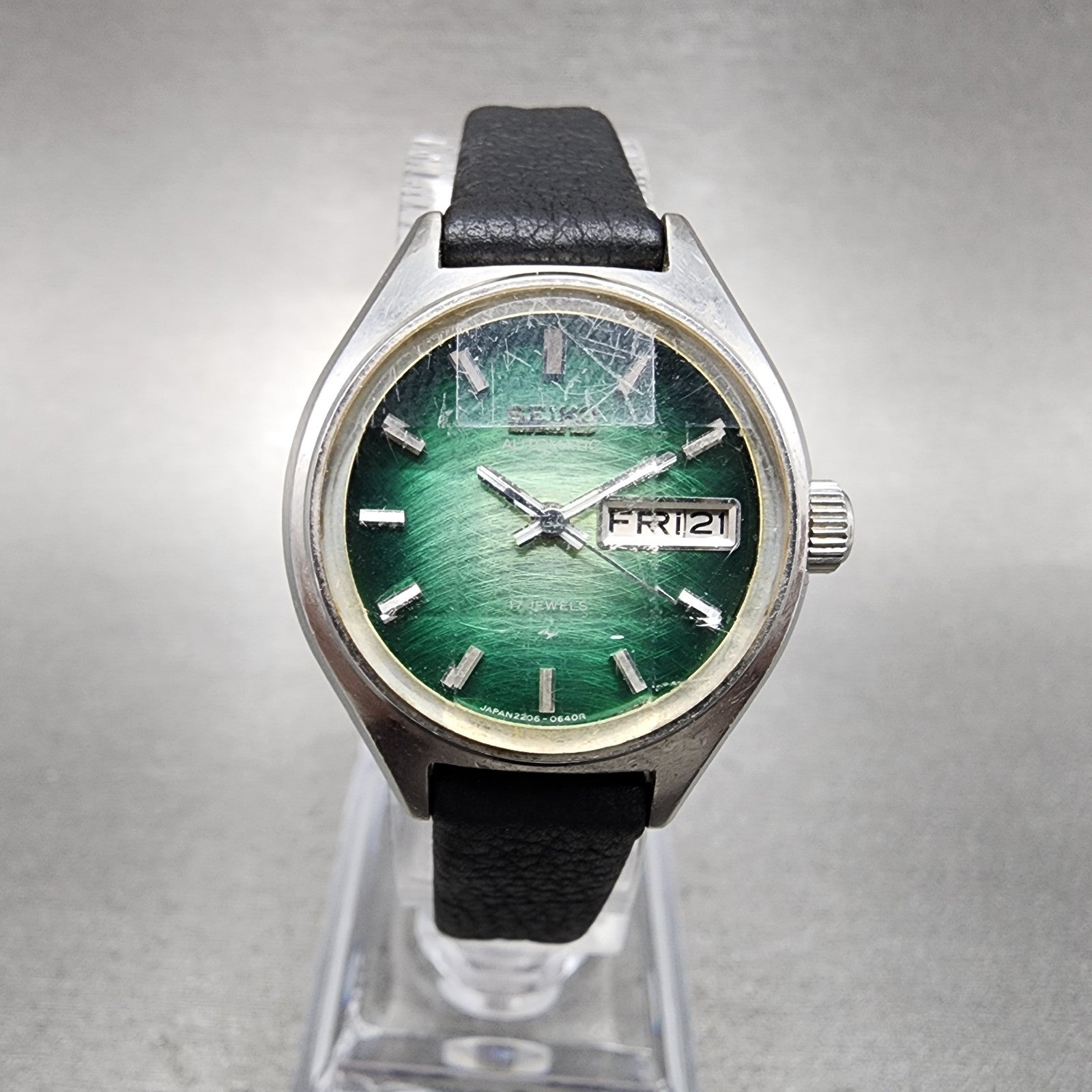 Seiko Automatic Watch Women 24mm Green Dial Silver Tone Daydate 22060300 Runs0