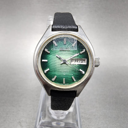 Seiko Automatic Watch Women 24mm Green Dial Silver Tone Daydate 22060300 Runs0