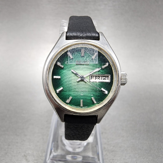 Seiko Automatic Watch Women 24mm Green Dial Silver Tone Daydate 22060300 Runs0
