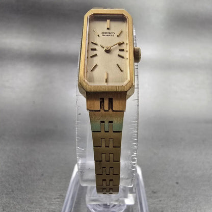 Seiko Watch Women 12mm Gold Dial Gold Tone Rectangle 1320-5029 New Battery VTG D5