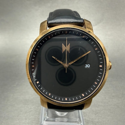 MVMT Boulevard Watch Women 38mm Black Dial Rose Gold Tone Date Leather New BattL0