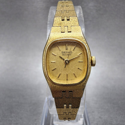 Seiko Watch Women 17mm Gold Dial Gold Tone Rectangle 73215399 New Battery0