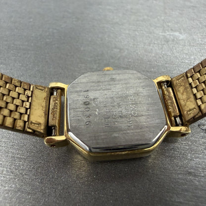 Seiko Watch Women 20mm Champagne Dial Gold Tone Octagon 4n21-5022 New Battery9