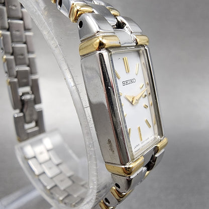 Seiko Tank Watch Women 13mm White Dial two Tone Rectangle V2200ab0 New Battery3