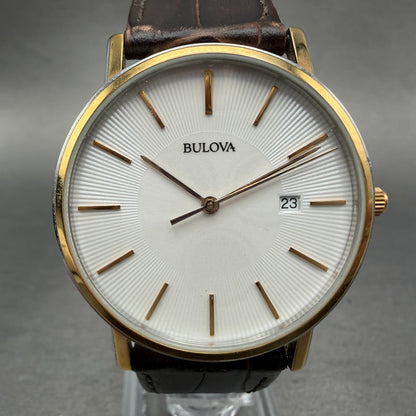Bulova Watch Men 37mm White Dial Two Tone Date Round 98H51 New Battery0