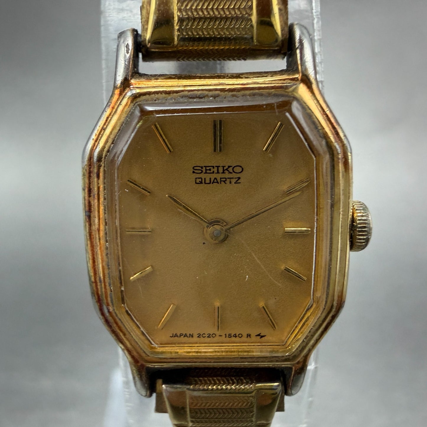 Seiko Watch Women 16mm Champagne Dial Gold Tone Octagon 2c20-5769 New Battery1