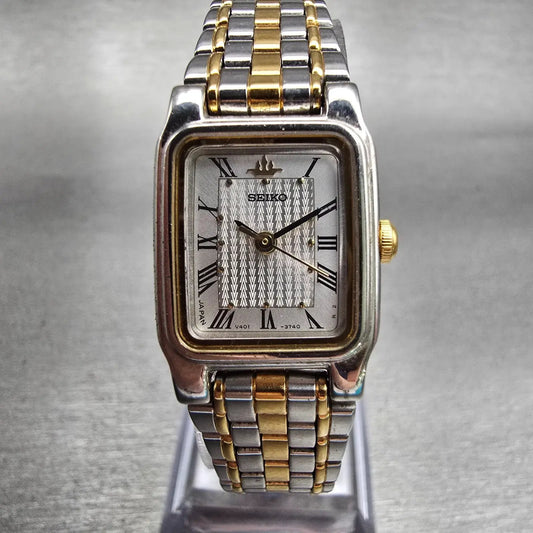 Seiko Watch Women 18mm Silver Dial Silver Tone Rectangle V401-5510 New Battery0