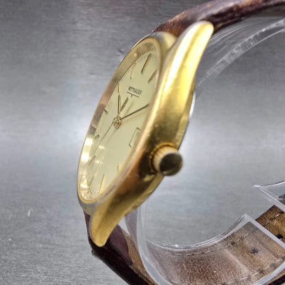 Wittnauer Watch Men 33mmCream Dial Gold Tone Round Date 9514 New Battery2