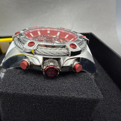 Invicta Bolt Chronograph Watch Men 53mm Red Dial Steel Round 46382 Rubber Band5