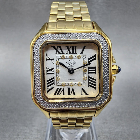 Gevril GV2 Milan Watch Women 28mm White Dial Gold Tone Diamond Accetns 12113B0
