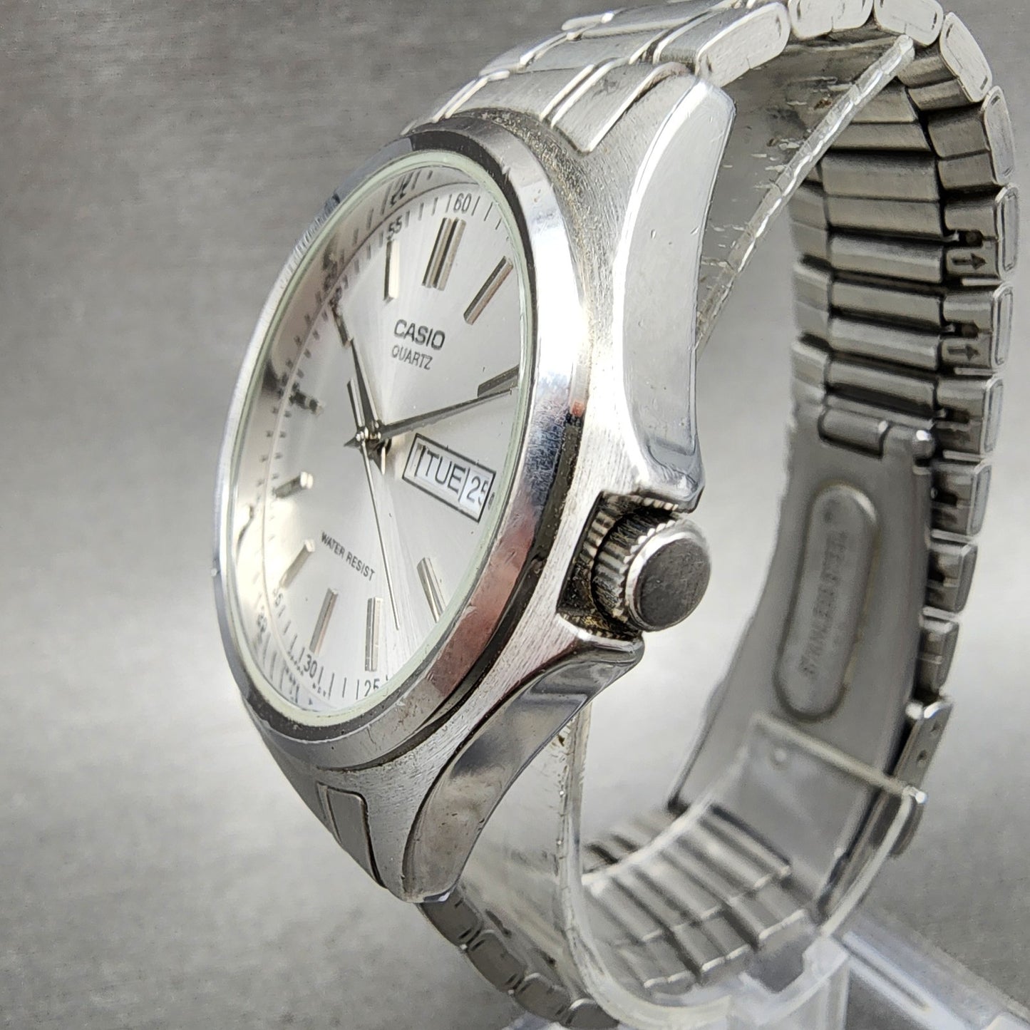 Casio Watch Men 37mm Silver Dial Silver Tone Daydate MTP1239DJ New Battery2